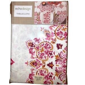Echo Design Parvani Tablecloth Lillies Blue 52” x 52” - Fuchsia & White - NIP